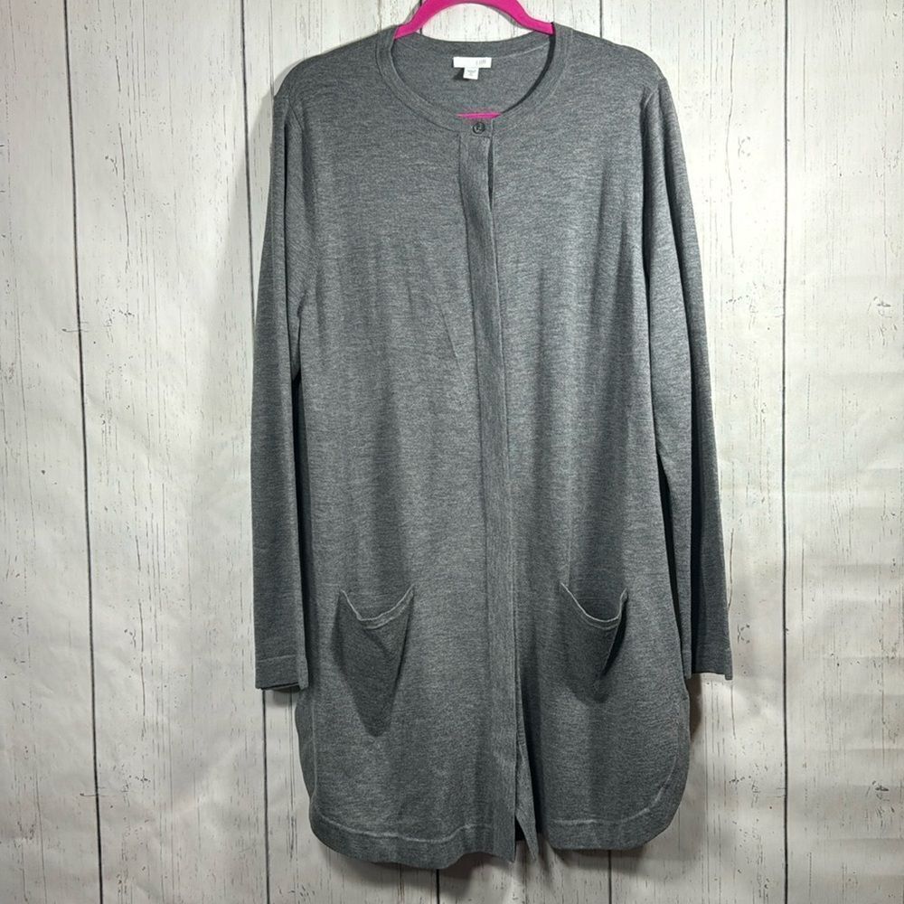 J. Jill Gray Wool Blend Cardigan Size XL Tall Button Front Pockets Layering